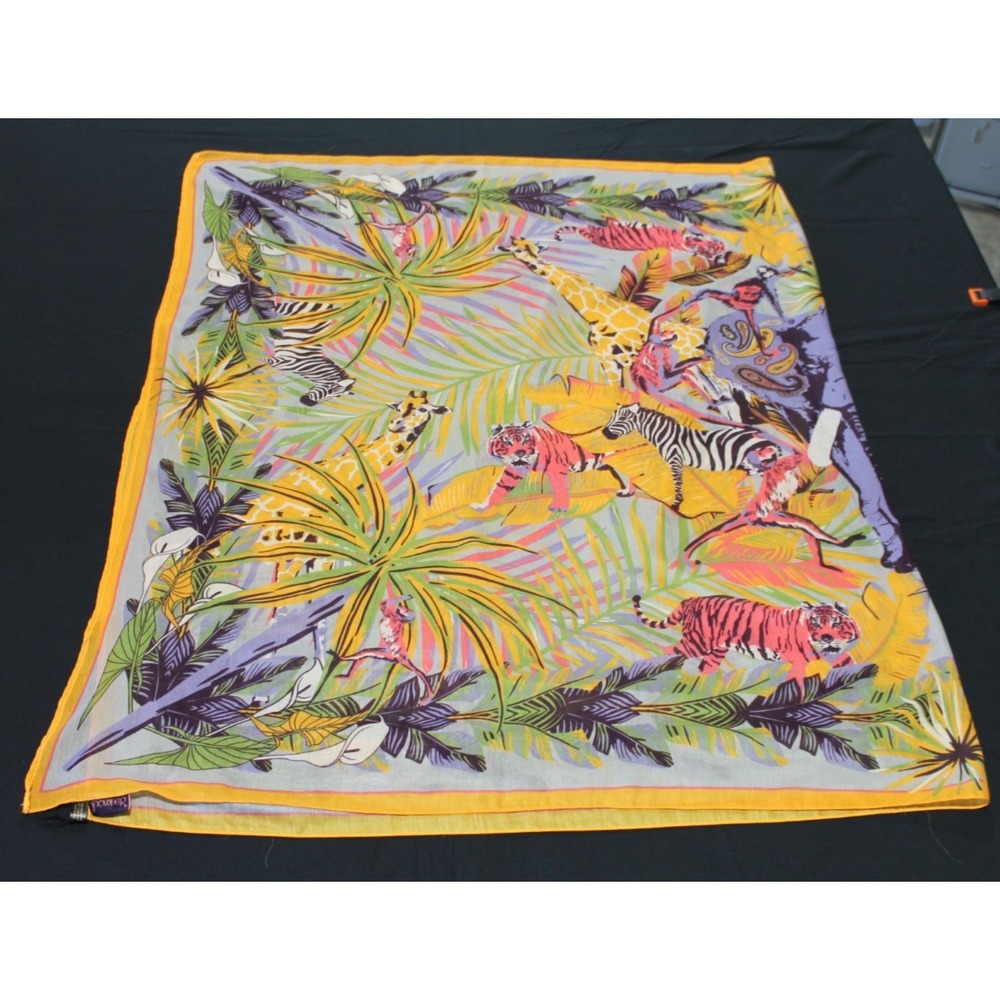 Powder Jungle Animal Scarf Elephant Tiger Zebra Tropical Wrap 42x70 Multicolor - Picture 3 of 10